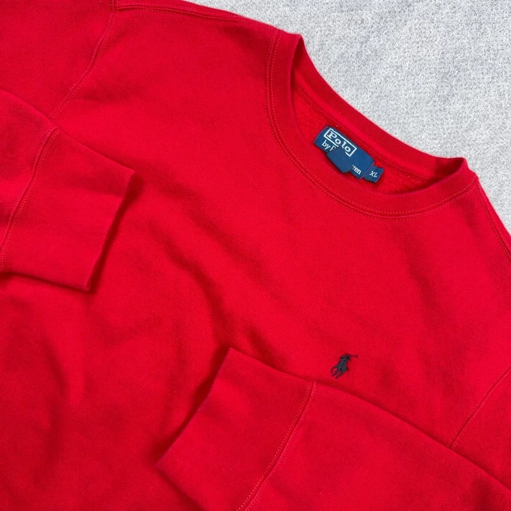 Polo Ralph Lauren Sweatshirt Men XL Red Black Pony Crewneck Sweater Y2K Retro